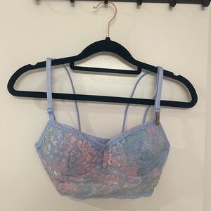 PINK Victoria's Secret Floral Lace Bralette - Pastel Blue and Pink